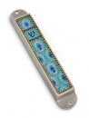 Iris Design Handcrafted Pewter & Enamel Beaded Mezuzah Case - Floral Ovals