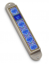 Iris Design Handcrafted Pewter & Enamel Beaded Mezuzah Case - Blue Flowers