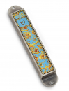 Iris Design Handcrafted Pewter & Enamel Beaded Mezuzah Case - Golden Swirls