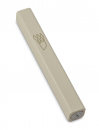 Cream Colored Wood Mezuzah Case with Gold Shin Outline